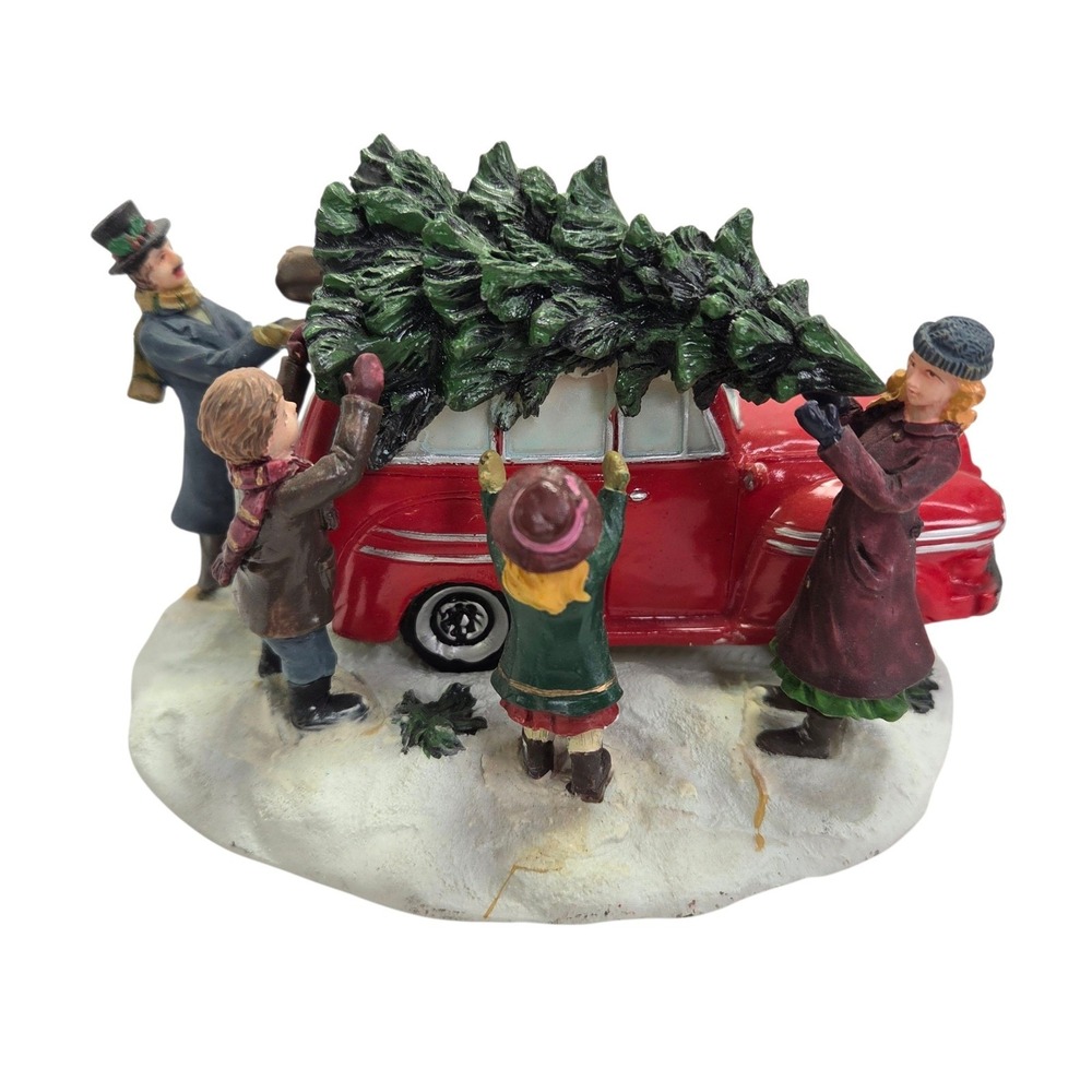St Nicholas Square Christmas Tree Family Loading Red Car Holiday Decor Vtg READ